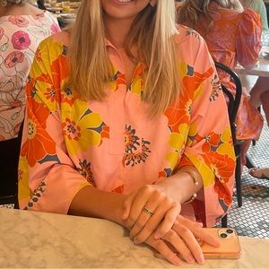 Boutique Pink Orange Yellow Floral Tunic Dress Blouse